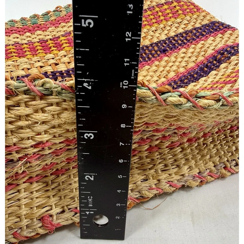 Handwoven Natural Fiber Tote Bag Multicolor Boho Market Shopper X Large EUC‎